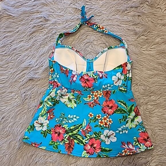 Sunsets womens tropical teal floral bra halter style tankini size 34e‎ - Picture 6 of 6